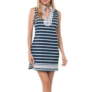Sail to Sable Classic Button Striped Dress - Teal/Navy